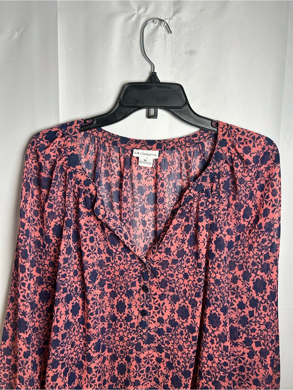 Liz Claiborne Coral Pink and Navy Floral Top
